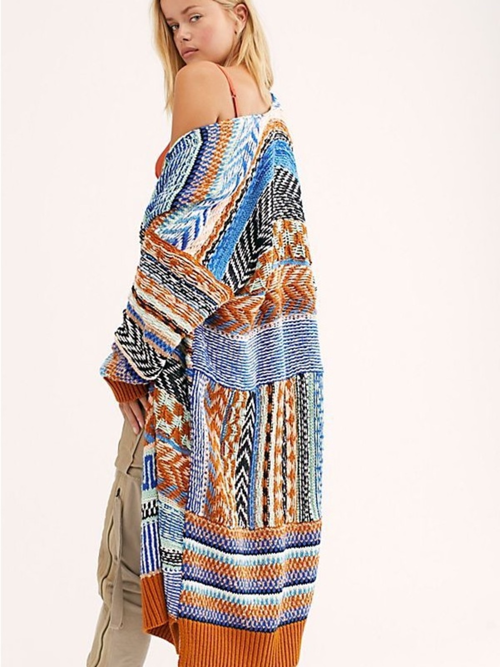 Free People Multicolor Striped Knit Cardigan - Blue, Orange, Black, White